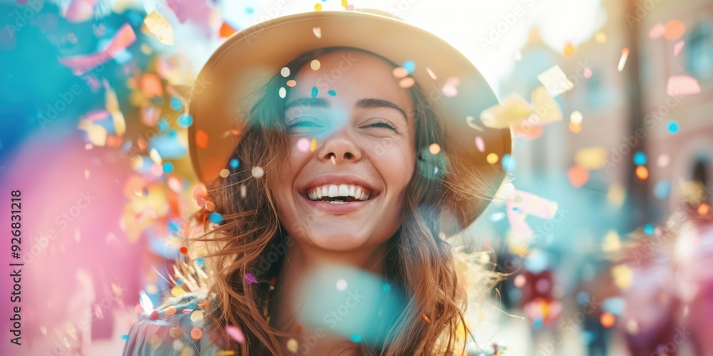 Joyful Woman Celebrating with Confetti created by ai Joyful Woman Celebrating with Confetti created by ai