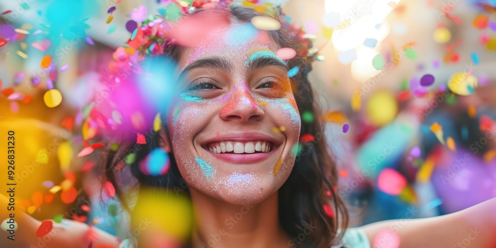 Joyful Woman Celebrating with Confetti created by ai
