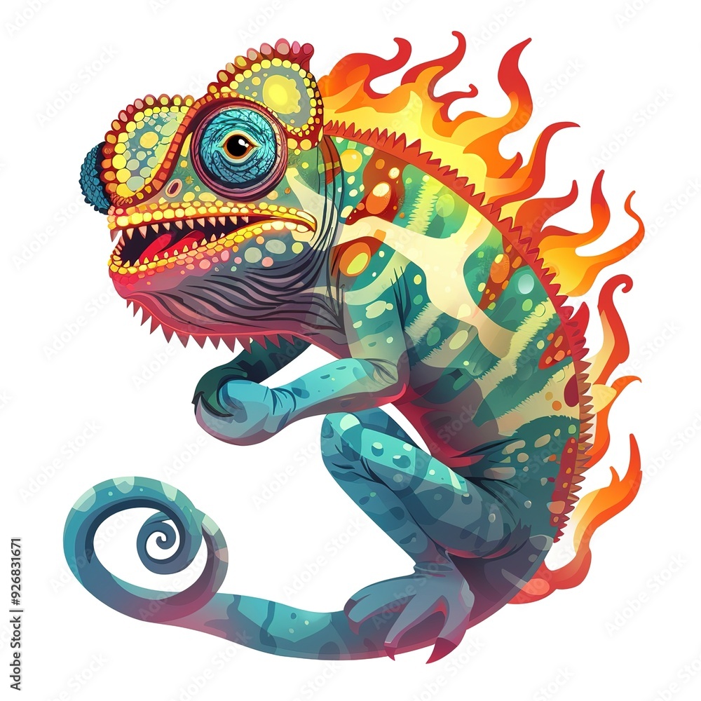 Chameleon flame animal cartoon isolated whitebackground 16:9 Chameleon flame animal cartoon isolated whitebackground 16:9
