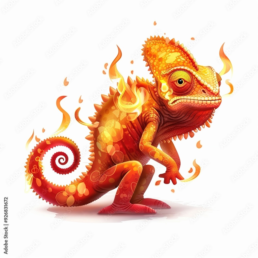 Fototapeta premium Chameleon flame animal cartoon isolated whitebackground 16:9