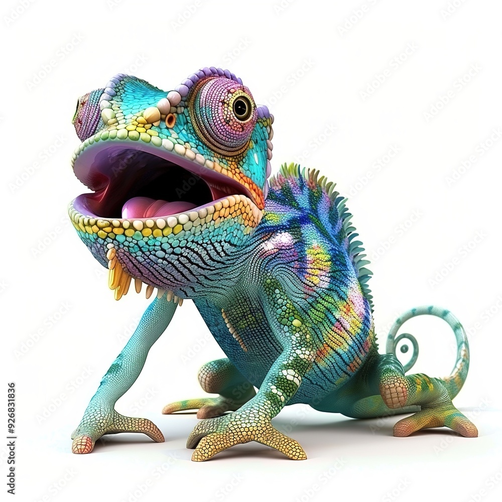 Fototapeta premium Chameleon Happiness emotion fantasy animal cartoon isolated whitebackground 16:9