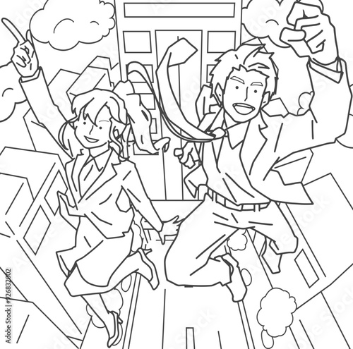 社会で活躍するビジネスマンたち（線画）