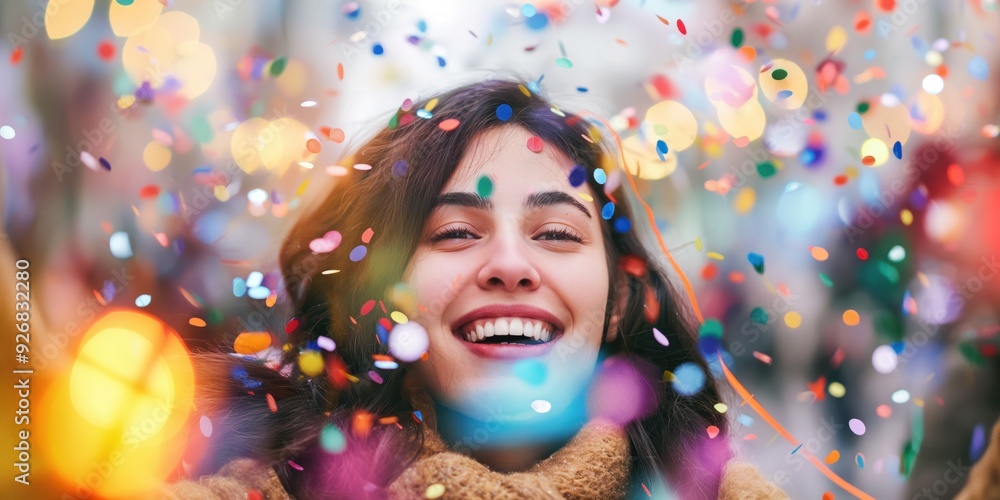 Joyful Woman Celebrating with Confetti created by ai Joyful Woman Celebrating with Confetti created by ai