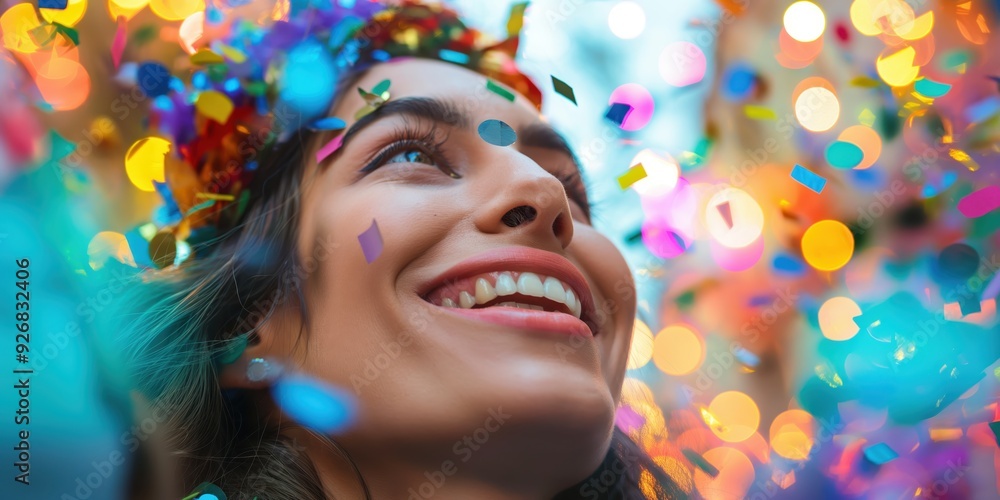 Joyful Woman Celebrating with Confetti created by ai Joyful Woman Celebrating with Confetti created by ai