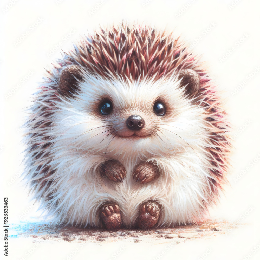 Obraz premium 흰 배경, 고슴도치, 파스텔화 (White background, hedgehog, pastel painting)