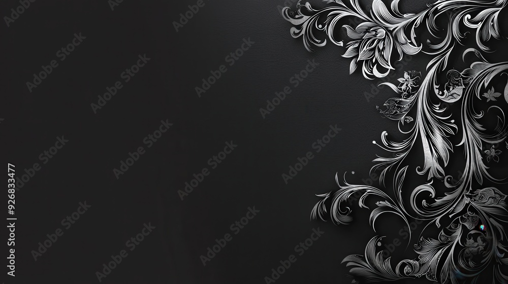 Black and White Floral Pattern on Black Background. Black and White Floral Pattern on Black Background.