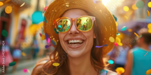 Joyful Woman Celebrating with Confetti created by ai