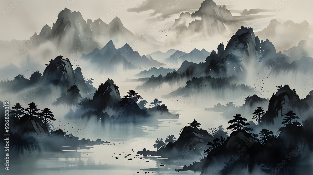 chinese ink wash painting for mountains and rivers chinese ink wash painting for mountains and rivers