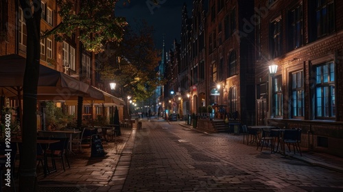 Nighttime Street in European City