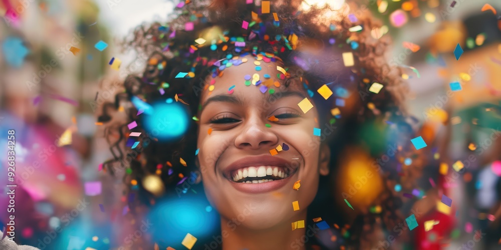 Joyful Woman Celebrating with Confetti created by ai Joyful Woman Celebrating with Confetti created by ai