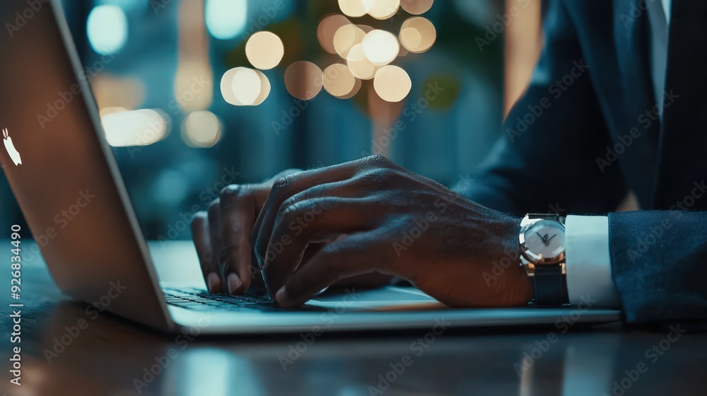Businessman working on laptop at night. Businessman working on laptop at night.