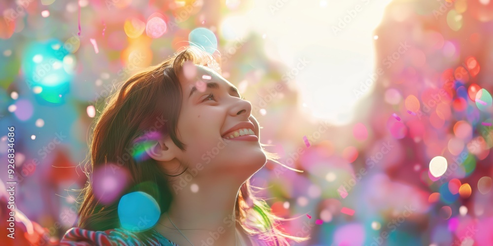 Joyful Woman Celebrating with Confetti created by ai Joyful Woman Celebrating with Confetti created by ai