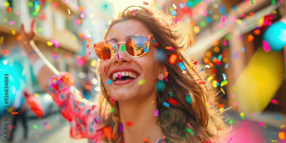 Joyful Woman Celebrating with Confetti created by ai Joyful Woman Celebrating with Confetti created by ai