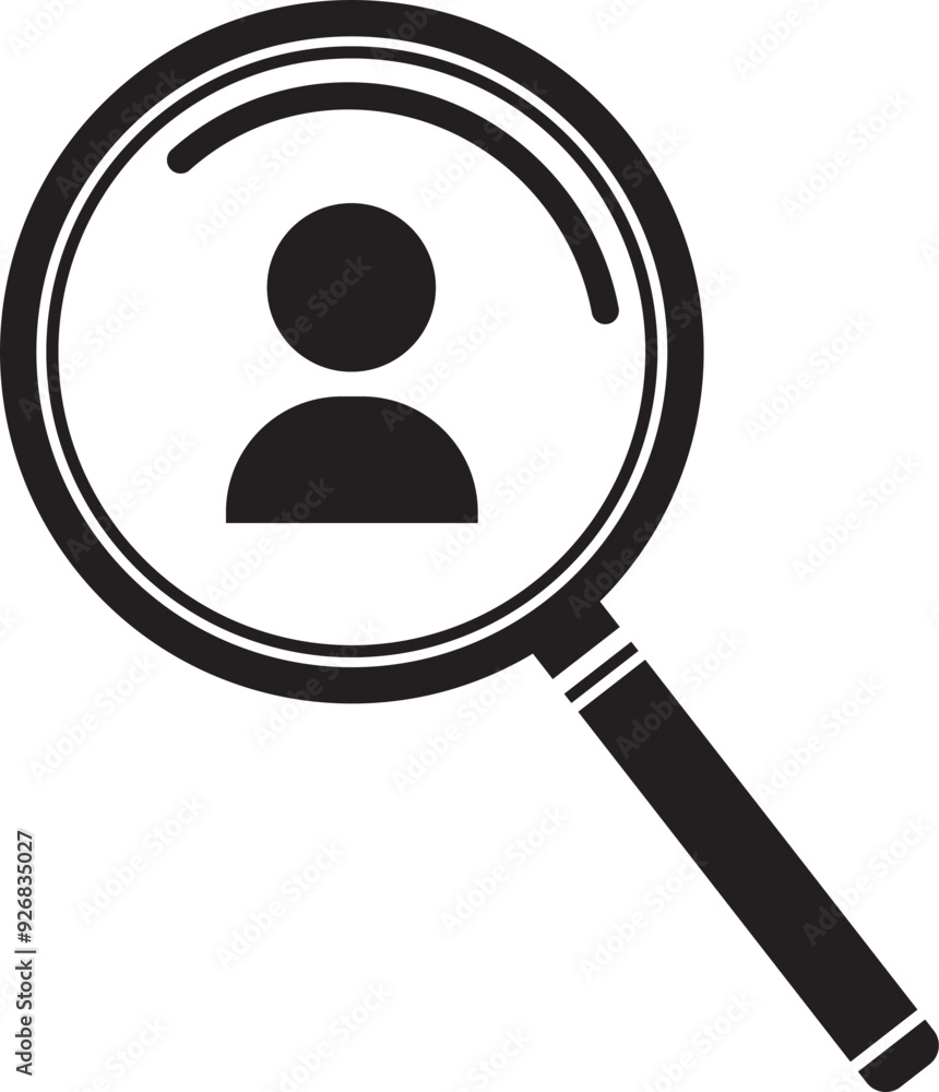 illustration icon looking at a person's face through a magnifying glass illustration icon looking at a person's face through a magnifying glass
