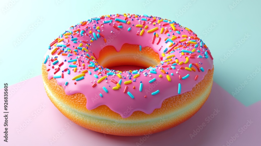 A cartoon donut with colorful icing and sprinkles A cartoon donut with colorful icing and sprinkles