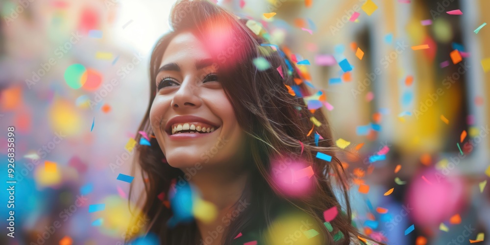 Joyful Woman Celebrating with Confetti created by ai Joyful Woman Celebrating with Confetti created by ai