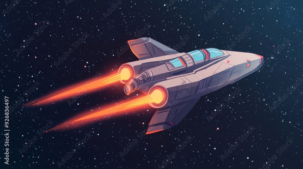 A cartoon spaceship zooming through space A cartoon spaceship zooming through space