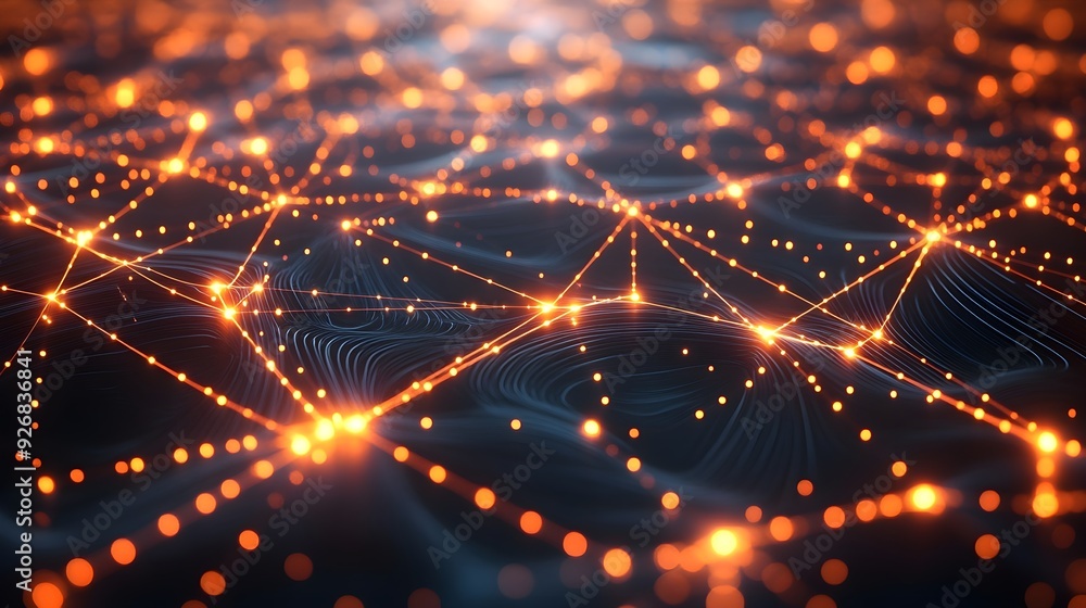 Fototapeta premium Abstract Network with Glowing Orange Lights