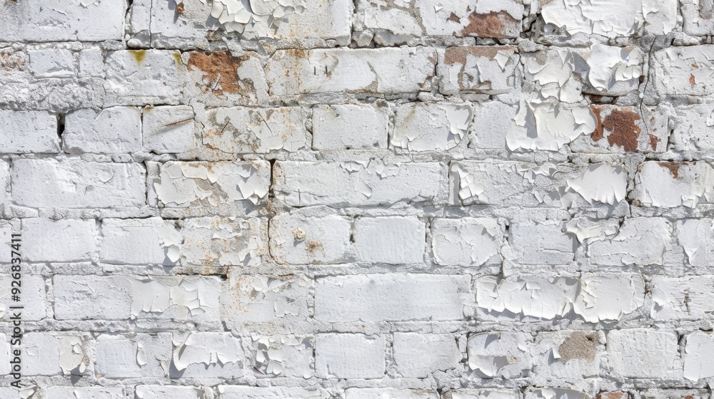 A close-up of an old white brick wall with chipping paint, revealing layers of history A close-up of an old white brick wall with chipping paint, revealing layers of history