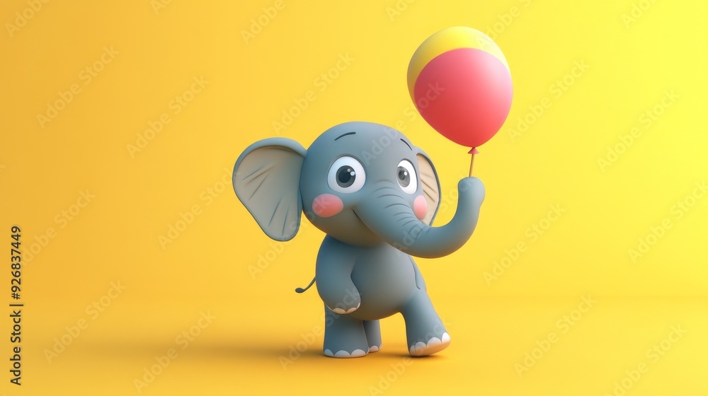 A friendly cartoon elephant holding a balloon A friendly cartoon elephant holding a balloon