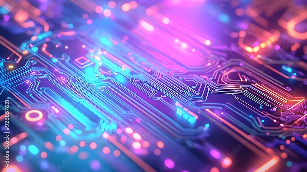 Abstract Neon Circuit Board Technology Background Abstract Neon Circuit Board Technology Background