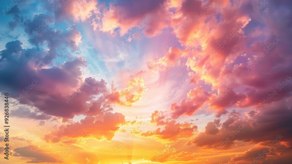 A dramatic sunset sky with clouds illuminated in shades of orange and pink. A dramatic sunset sky with clouds illuminated in shades of orange and pink.