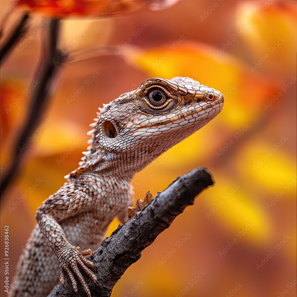 Fototapeta premium Lizard isolated on autumn background