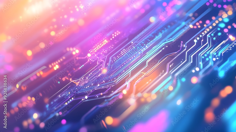 Abstract Circuit Board Background, Neon Lights, Technology Abstract Circuit Board Background, Neon Lights, Technology