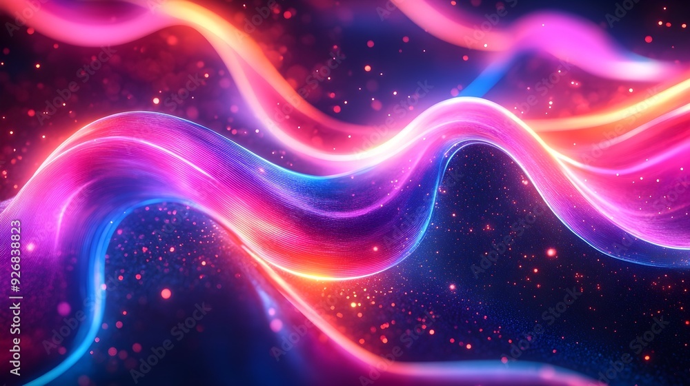 Abstract Neon Waves, Glowing Lines, Dark Background Abstract Neon Waves, Glowing Lines, Dark Background