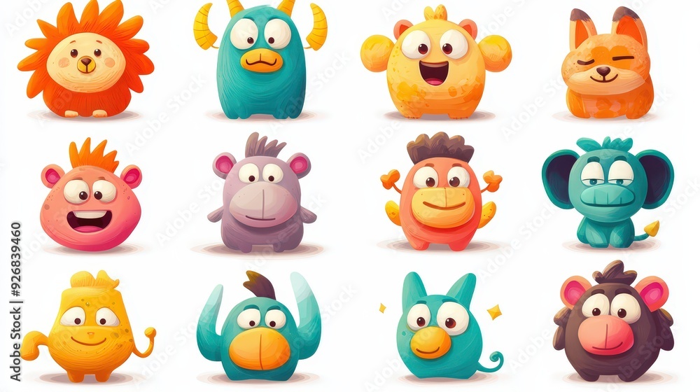 Cute cartoon characters set. Cute cartoon characters set.