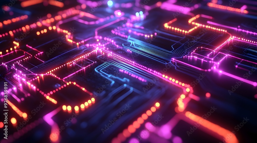 Abstract Neon Circuit Board Background Technology Abstract Neon Circuit Board Background Technology