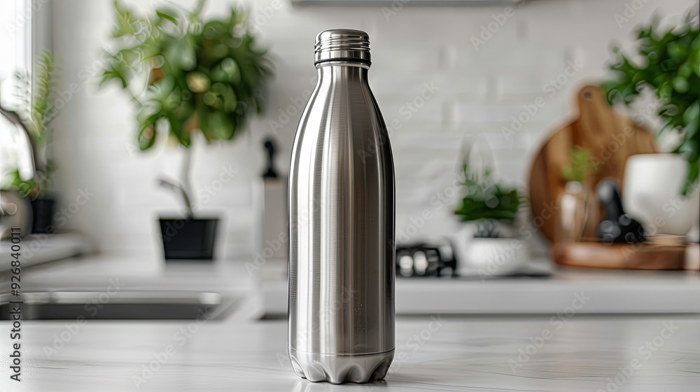 elegance and eco-consciousness of a reusable metal water bottle with this minimalist close-up elegance and eco-consciousness of a reusable metal water bottle with this minimalist close-up