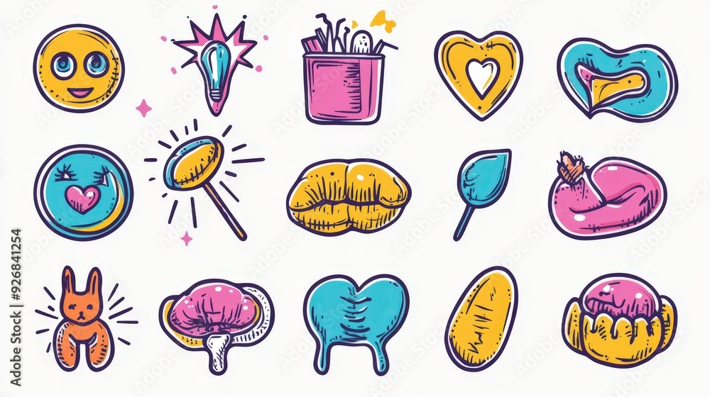 Colorful Hand Drawn Stickers Pack. Colorful Hand Drawn Stickers Pack.
