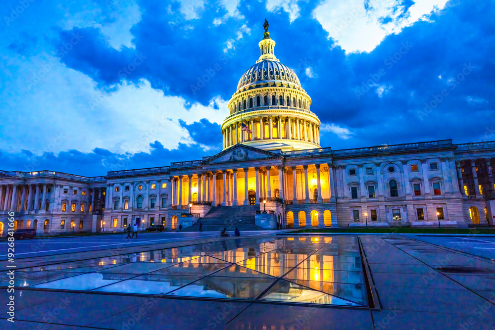 US Capitol Noth Side Illuminated Reflection Washington DC