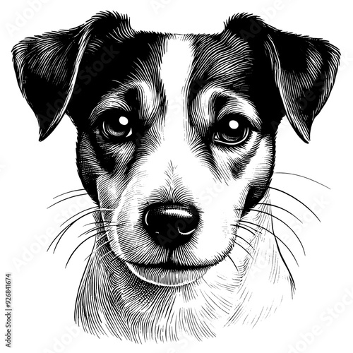 Hand drawn cute Jack Russell portrait, vector sketch isolated on white background.	