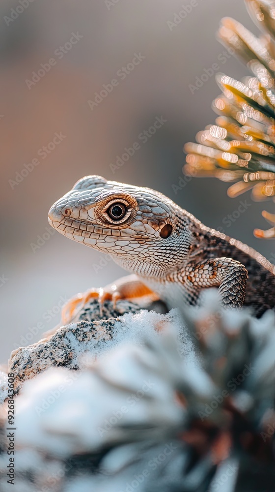 Obraz premium Lizard isolated on winter background