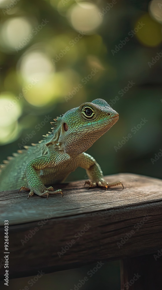 Obraz premium Lizard isolated on wooden background