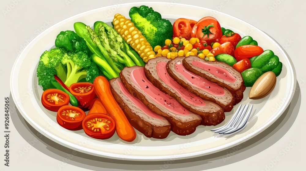 Balanced diet, plate with a variety of healthy foods, including lean protein, vegetables, and whole grains, soft natural light Balanced diet, plate with a variety of healthy foods, including lean protein, vegetables, and whole grains, soft natural light