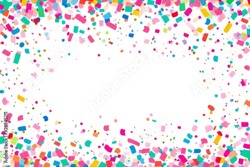 Colorful confetti border frame repeat pattern. Great for a birthday party or an event celebration invitation or decor. Surface pattern design.