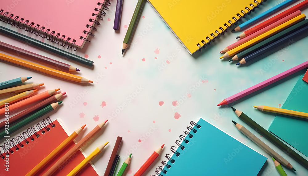 A vibrant assortment of school supplies including crayons, markers, and notebooks arranged to highlight the tools and materials needed for creative learning. A vibrant assortment of school supplies including crayons, markers, and notebooks arranged to highlight the tools and materials needed for creative learning.