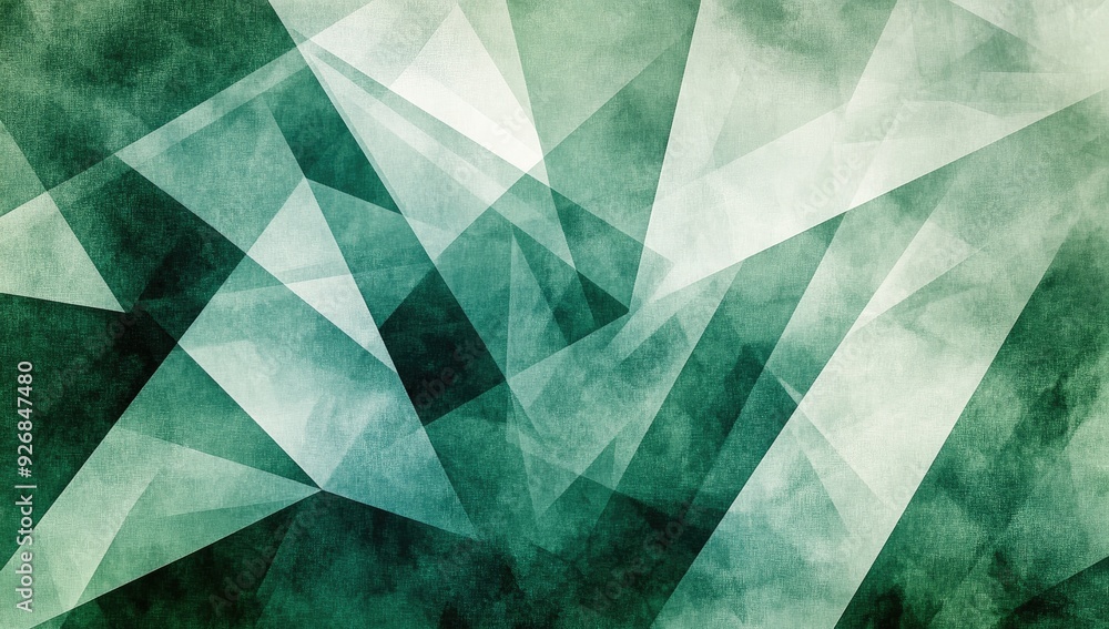 Abstract Green Background with Textured White Transparent Geometric Shapes, Layered Triangles, Diamonds, and Squares Random Pattern Abstract Green Background with Textured White Transparent Geometric Shapes, Layered Triangles, Diamonds, and Squares Random Pattern