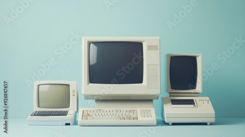 Vintage Computers on a Blue Background