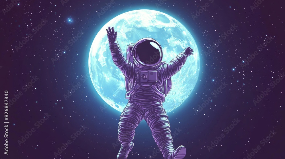 Vector illustration of an astronaut dancing against the backdrop of the moon and space. Vector illustration of an astronaut dancing against the backdrop of the moon and space.