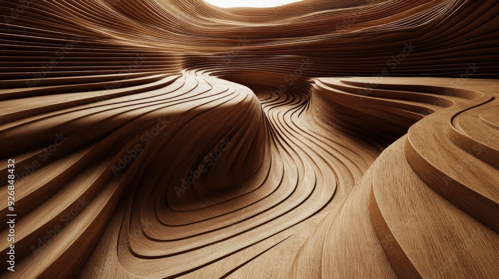 Obraz premium Organic spirals, continuous curves in warm tones, with a layered texture, soft ambient lighting