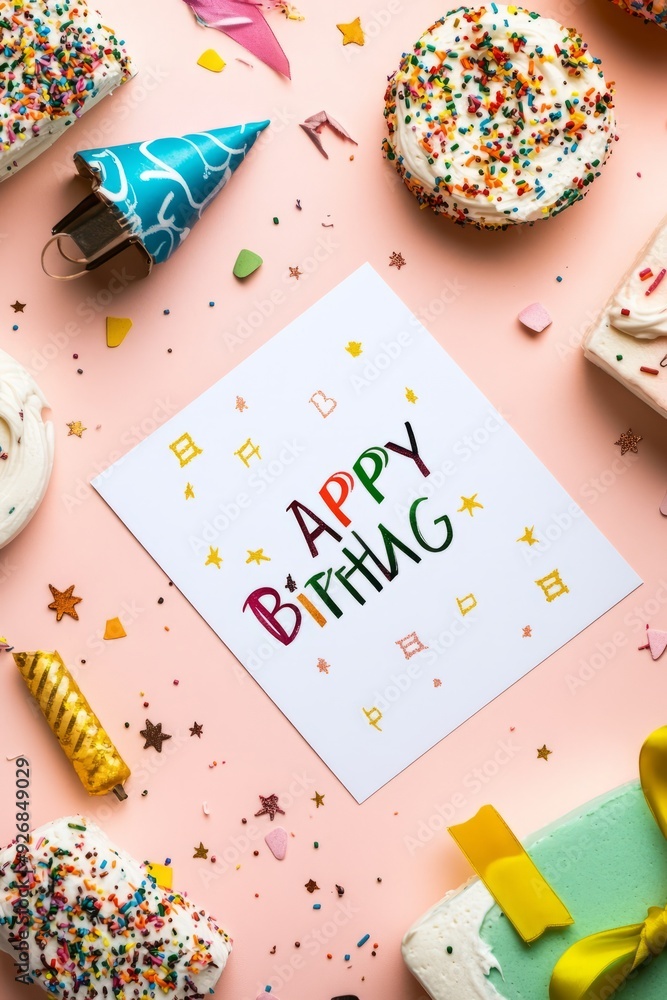 Fototapeta premium Happy Birthday Greeting Card Layout