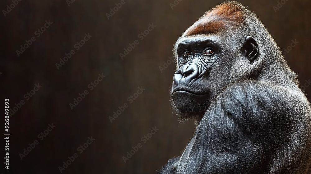 A large gorilla looking around. with copy space image. Place for adding text or design A large gorilla looking around. with copy space image. Place for adding text or design