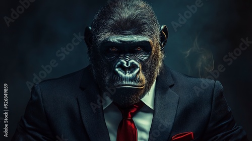 Menacing gorilla boss in a suit photo