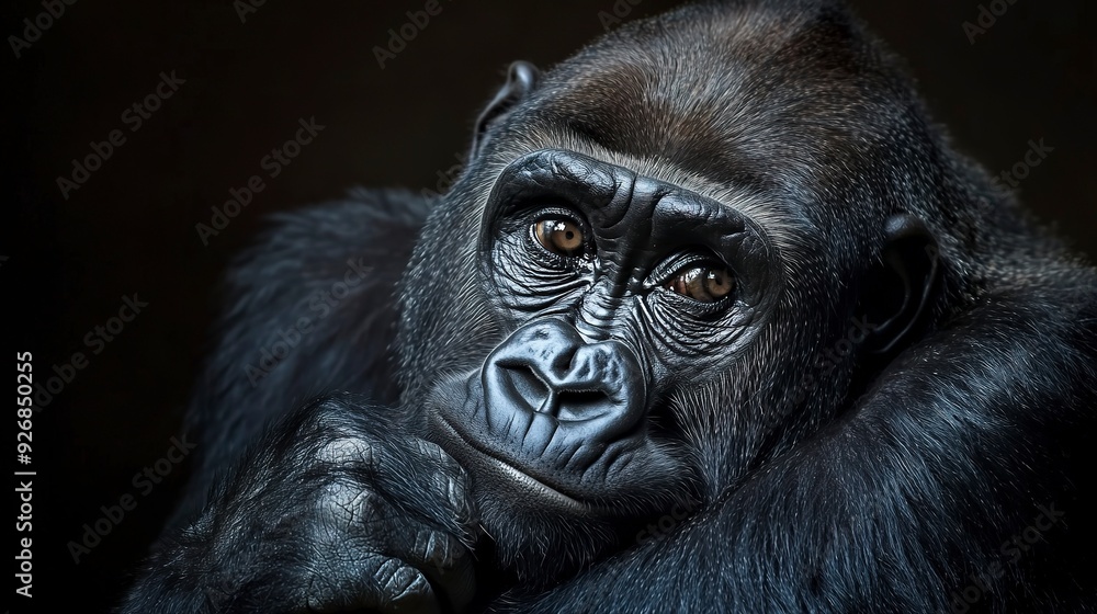 Obraz premium Captivating Gorilla Ape Portrait with Intense Gaze in Studio