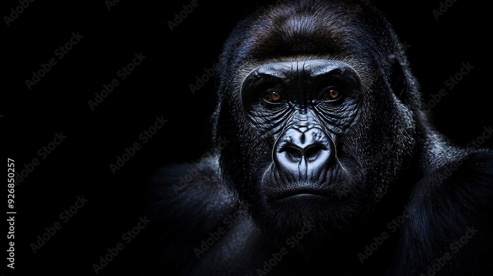 Fototapeta premium Captivating Gorilla Ape Portrait with Intense Gaze in Studio