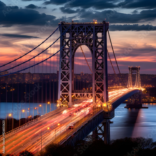 Twilight beauty: George Washington Bridge spanning over city's night lights